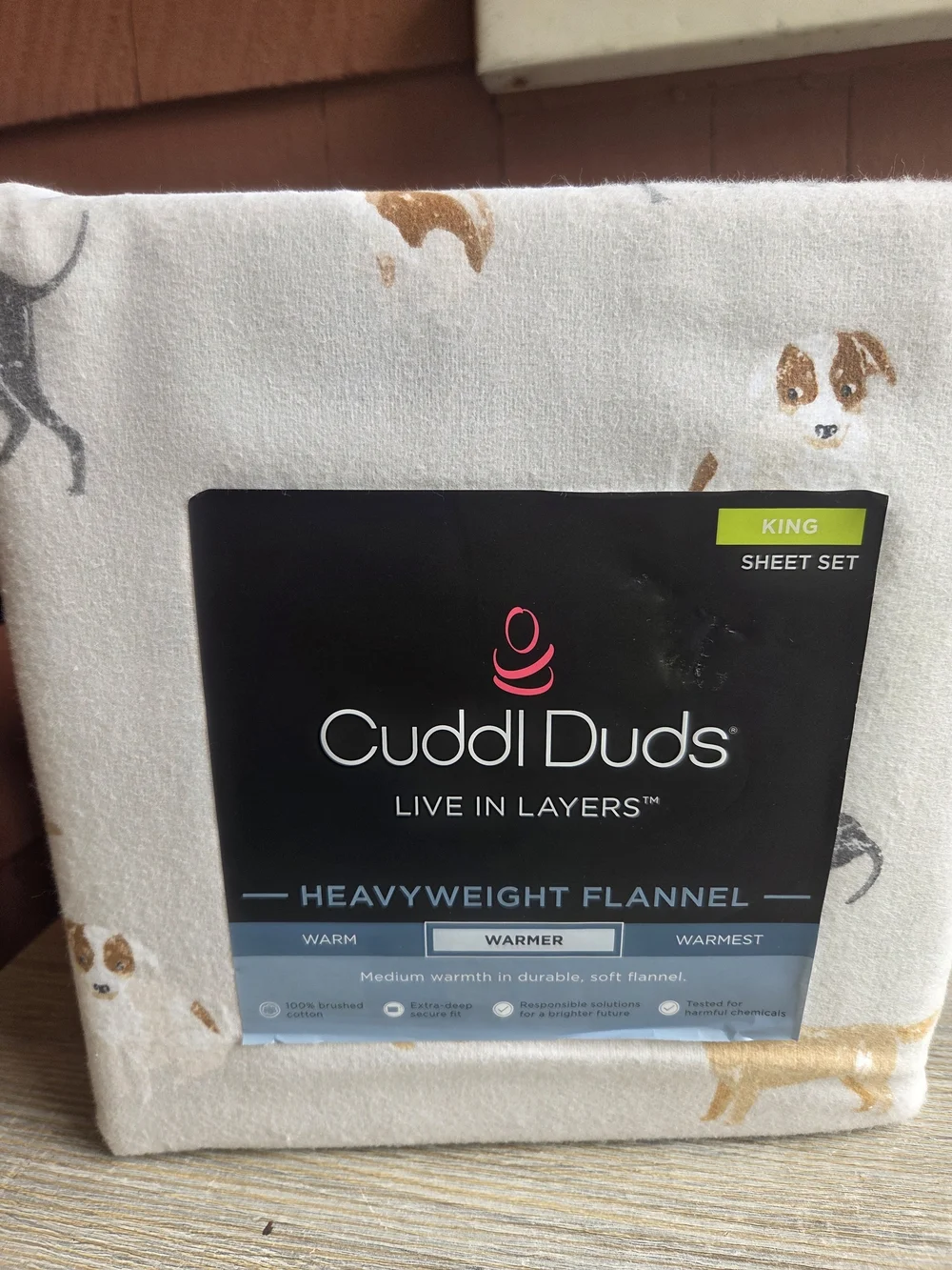 Cuddl Duds King Flannel Sheet Set in Cream Dog Print Heavyweight, 100% Cotton